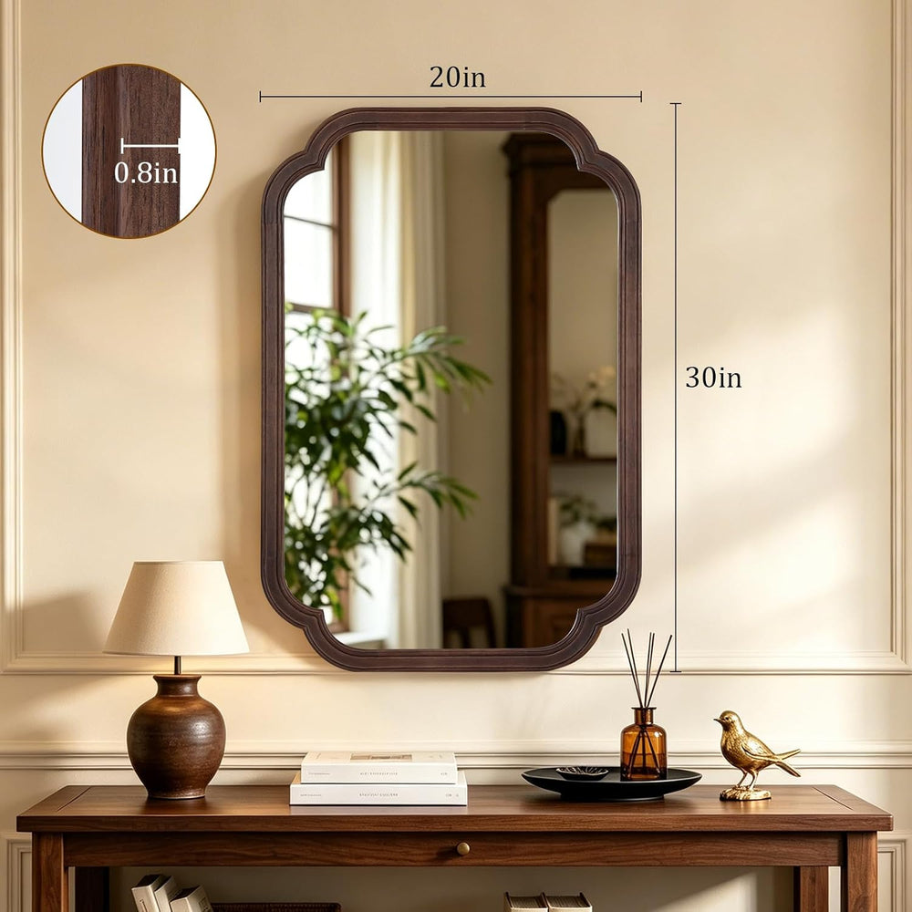 HOMECOOKIN Wood Bathroom Mirror for Wall Decor Arched Rounded Corner Rustic W...