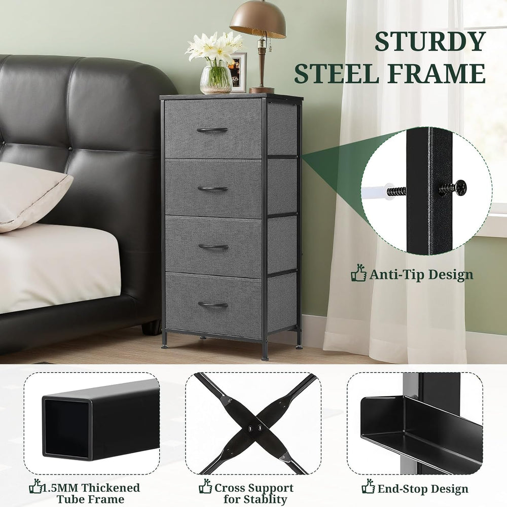 4 Drawers Dresser for Bedroom Fabric Storage Tower with Wooden Top