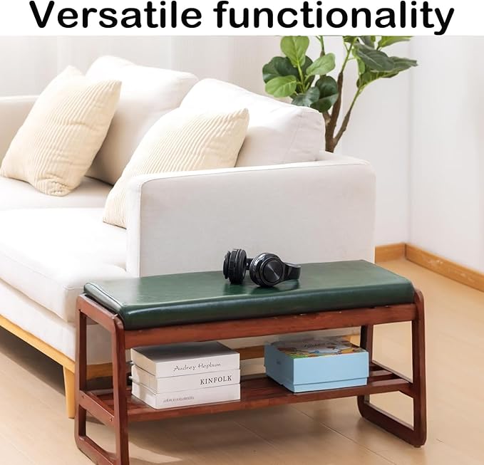 Shoe Rack Bench, Solid Wood Entryway Bench, Shoe Bench with Cushion Padded Se...