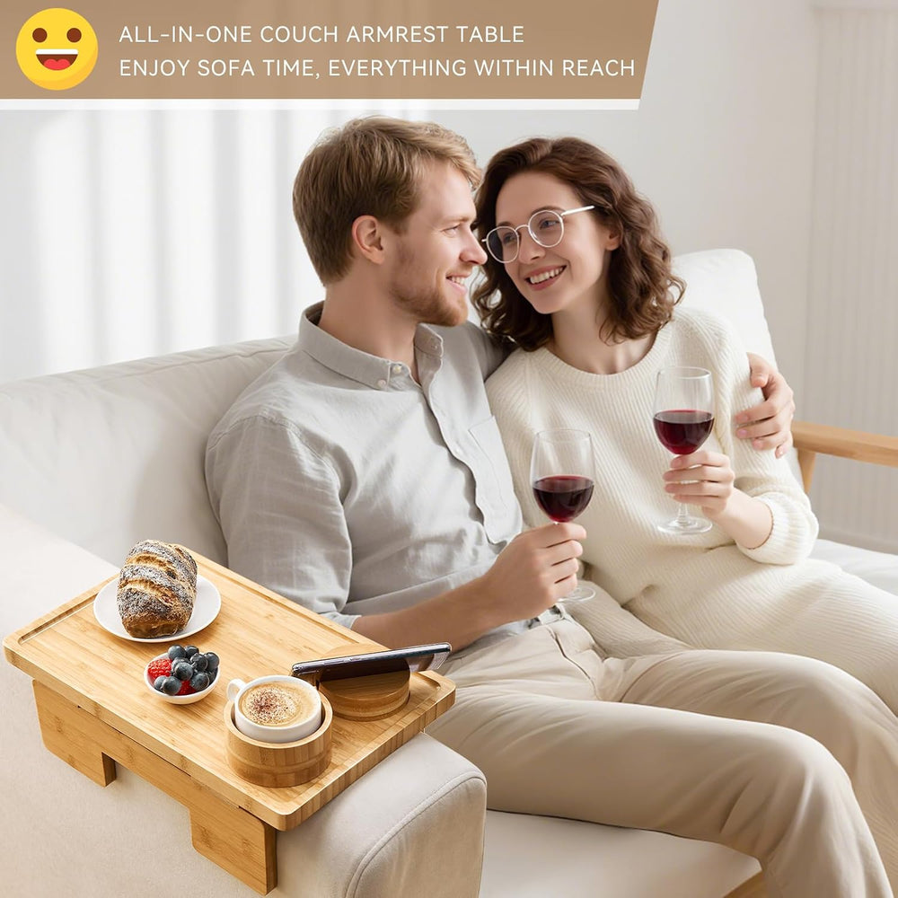 GEHE Real Bamboo Couch Armrest Table, 15.4"x9.8" Couch Arm Tray Tab...