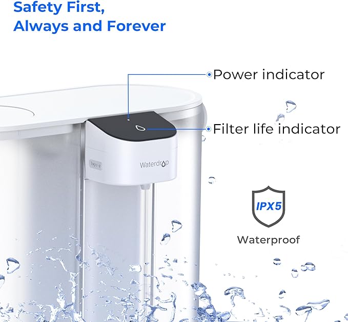 Waterdrop ED02W Compact Electric Water Filter Pitcher, 200-Gallon Rechargeable