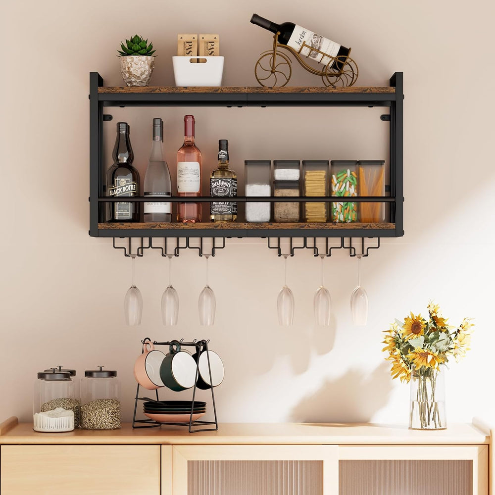 Shikha LED Wall Mounted Wine Rack with Glass Holder for Home Bar Kitchen | 31...