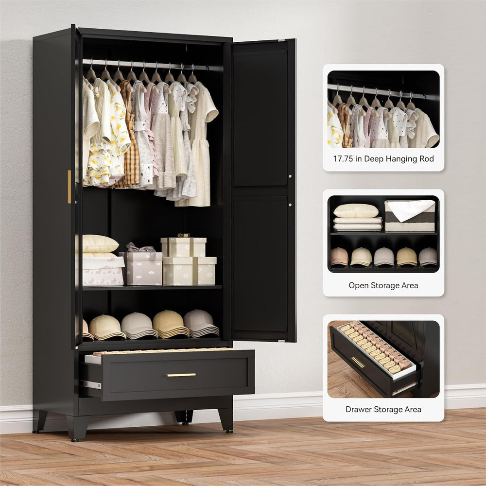COFaR Metal Wardrobe Closet with Doors, 71'' Tall Armoire Wardrobe Cl...
