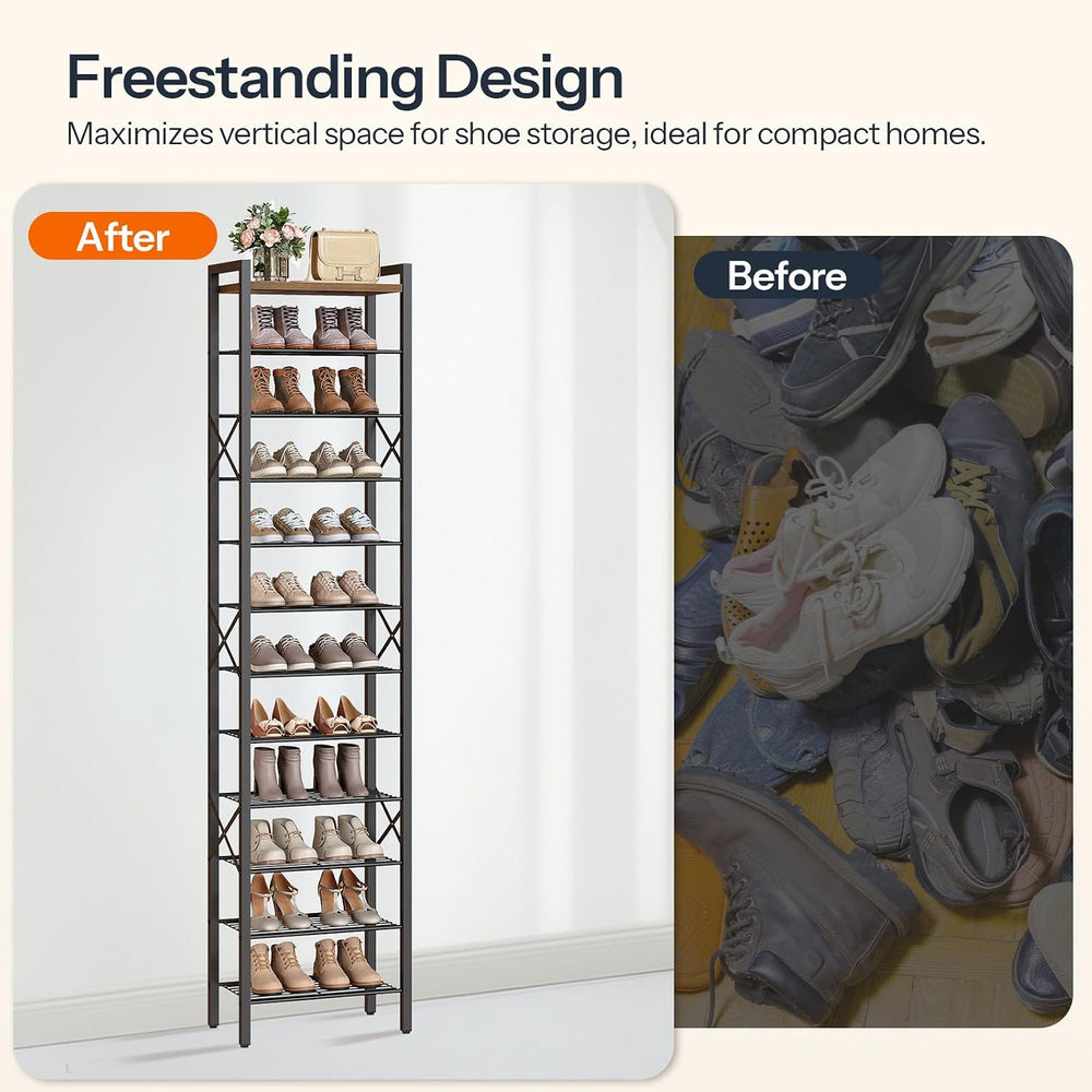 12-Tier Narrow Shoe Rack, Tall Shoe Rack for 12-24 Pairs, Slim Shoe Storage O...