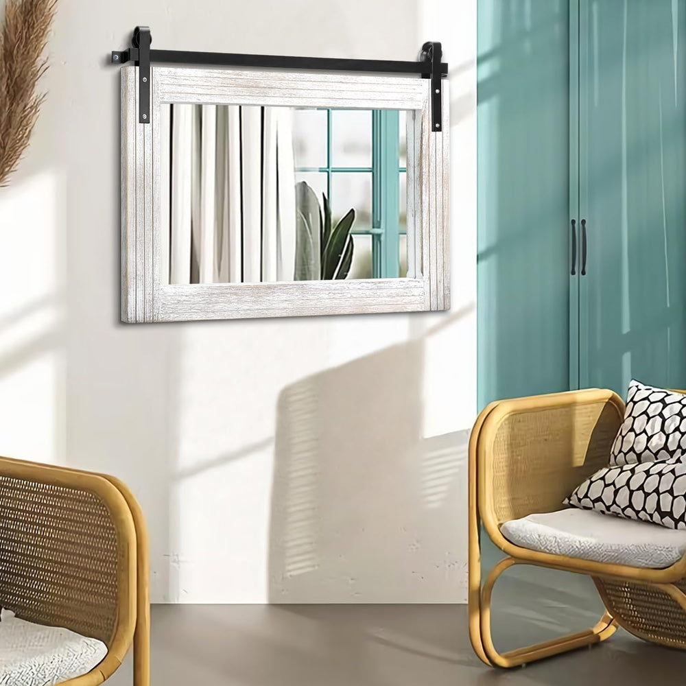 AAZZKANG Large Barn Door Mirror with Wood Framed Rectangle Mirrors for Wall B...