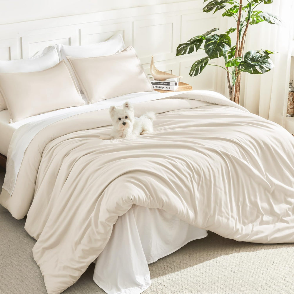 Litanika Comforter Full Size Beige, 3 Pieces Lightweight Solid Bed Set