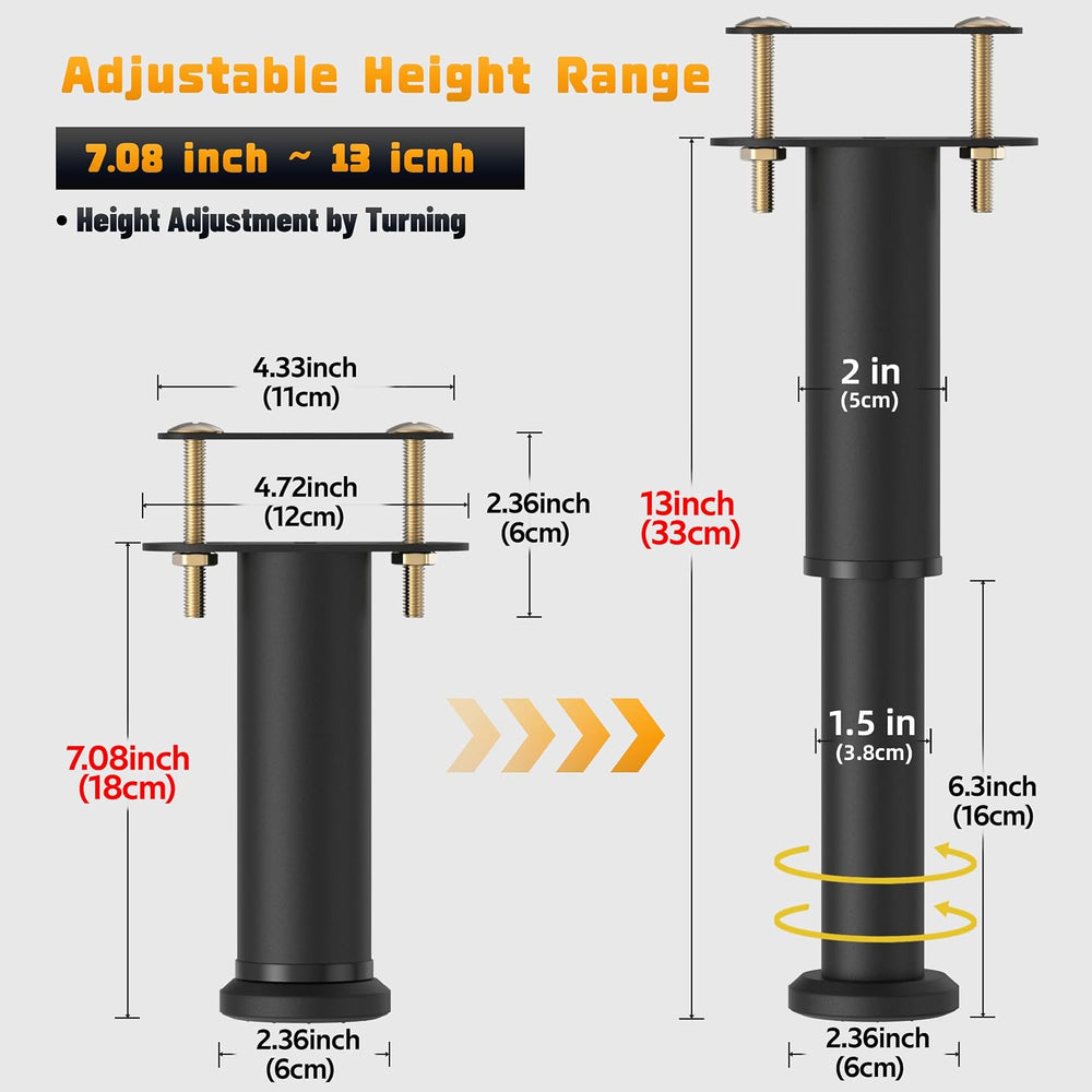 Wlrrcwdttc 4 Pcs Adjustable Height Bed Support Legs 7.08-13 inch, Bed Frame C...