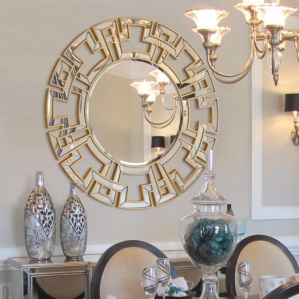 Chende Gold Mirrors for Decor, 32'' Round Wall Mirror with Beveled Gl...