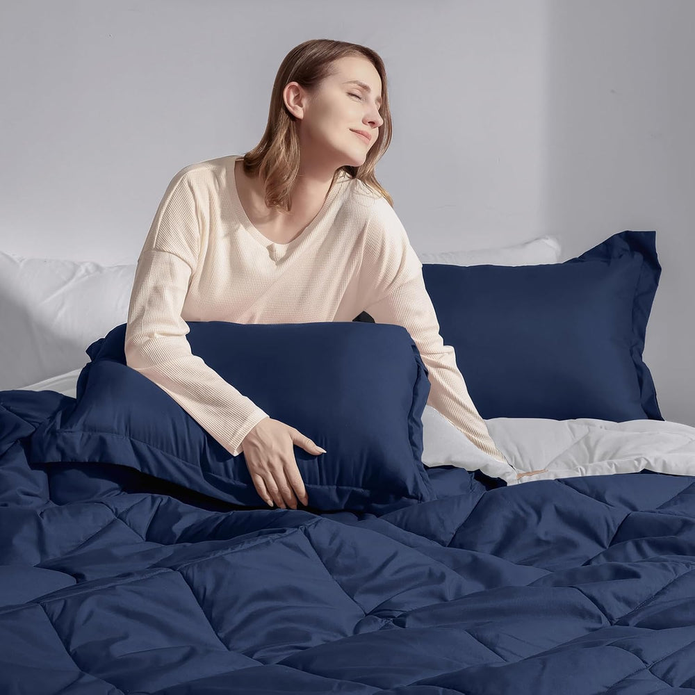 Basic Beyond Queen Comforter Set - Navy Blue Comforter Set Queen Size, Revers...