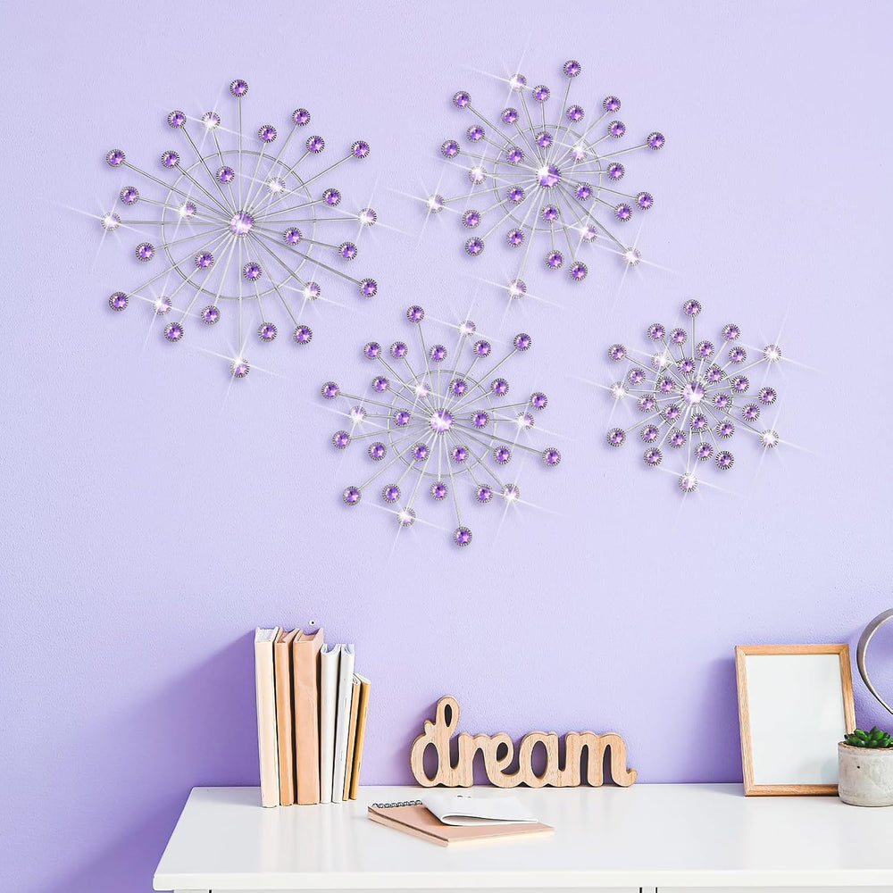 Blulu 4 Pcs Purple Wall Art Metal Starburst Decor Lavender Wall Decor