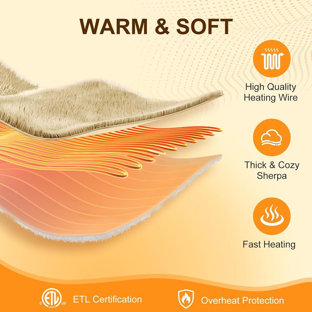 Electric Blanket Queen Size Single Control with Fast Heating, Beige