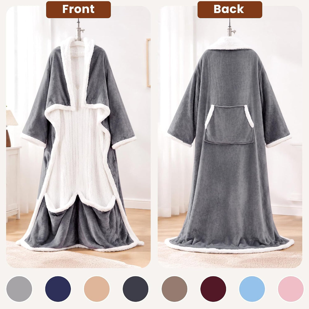 Electric Flannel Wearable Heated Throw Blanket with Foot Pocket & Sleeves...