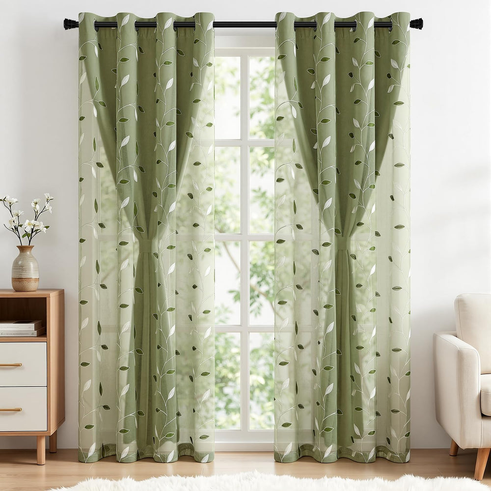 MIULEE Sage Green Double Layer Patterned Blackout Curtains 52" W x 84&qu...