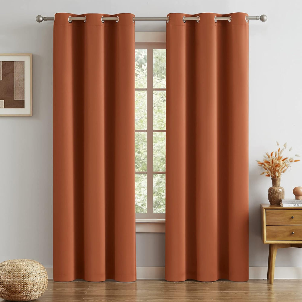 DUALIFE Blackout Curtains 84 Inch Length Thermal Insulated Dark Orange Room D...