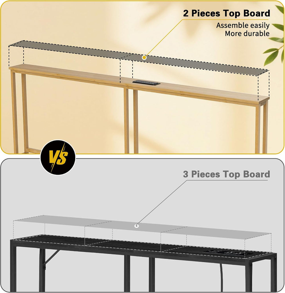 VASMIA 70.9 Inch Narrow Console Table with Outlet,Bamboo Behind Couch Sofa Ta...