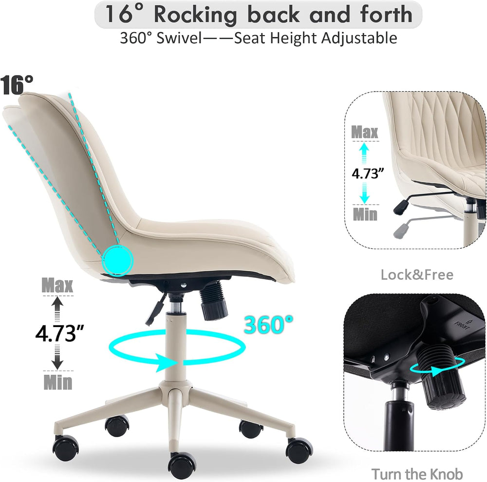 YOUNIKE Faux Leather Office Desk Chair Comfy Vanity Chair Armless Cream | Erg...