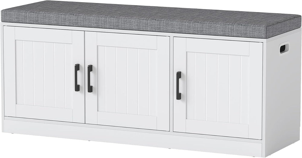 Turosur Shoe Storage Bench with Cabinet, 3-Tier Entryway Bench with Padded Se...
