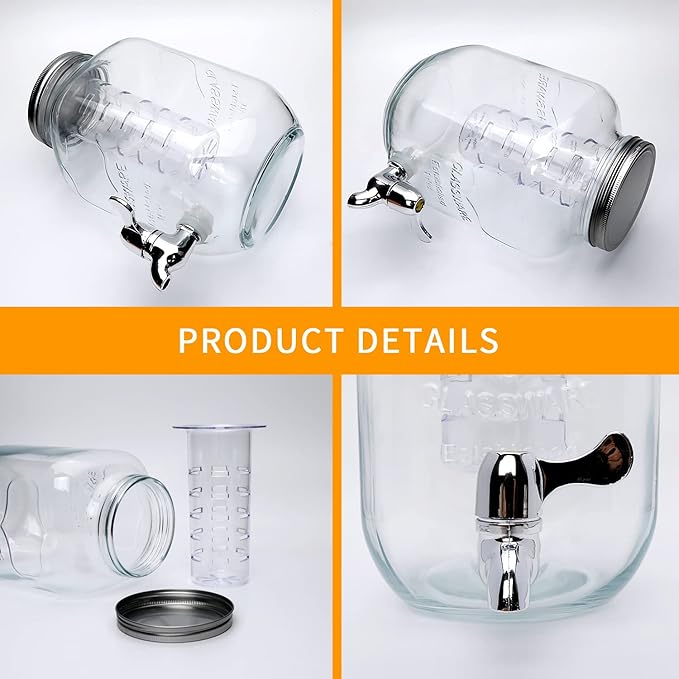 1-Gallon Glass Beverage Dispenser, Accguan Drink Dispenser