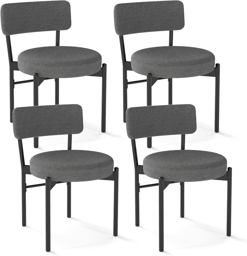 Giantex Boucle Dining Chairs Set of 4, Sherpa Upholstered Kitchen Chairs w/Cu...