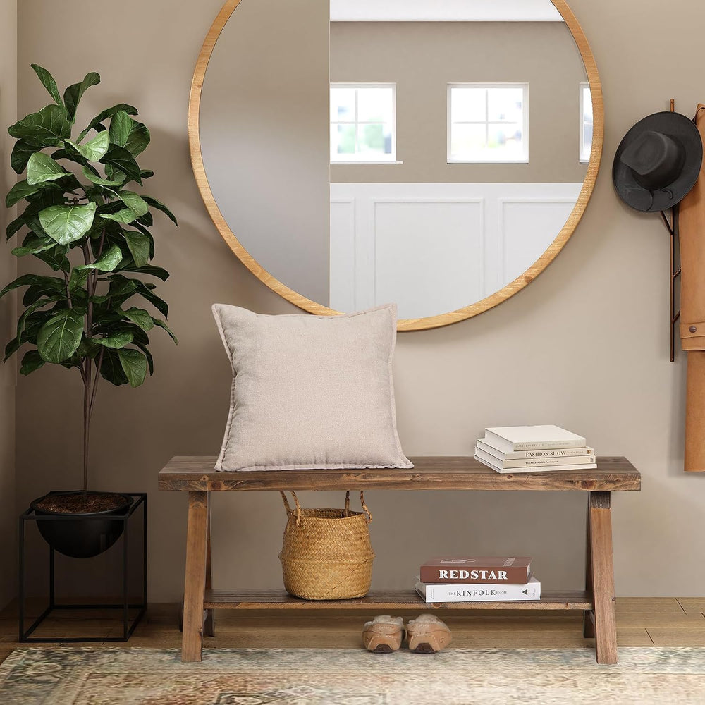 Wnutrees 43" Farmhouse Solid Wood Bench, Rustic Indoor Storage Bench