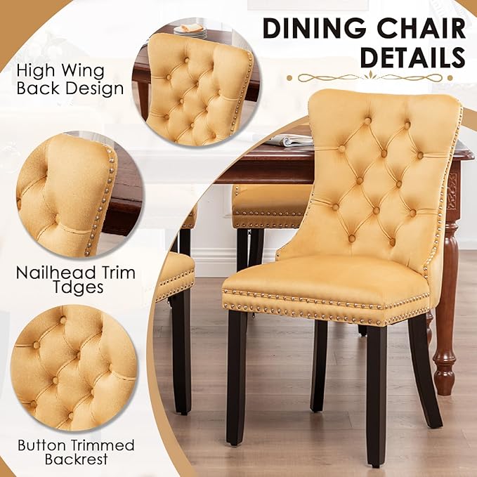 Kiztir Velvet Dining Chairs Set of 2, Upholstered Dining Chairs with Ring Pul...