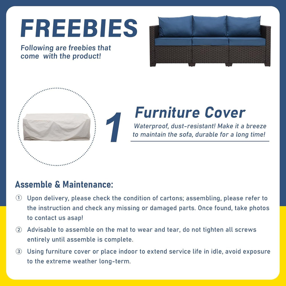 Valita Patio Furniture 3-seat Sofa Brown Wicker Outdoor Furniture Outdoor Cou...