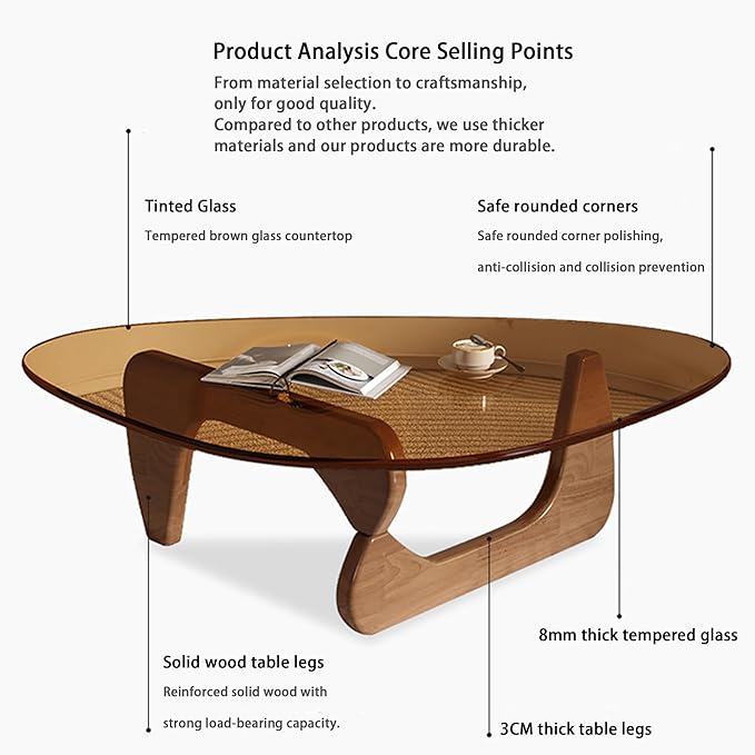 EASYSOUL Modern Glass Coffee Table, 44.88" D x 32.28" W x 15.75&quo...
