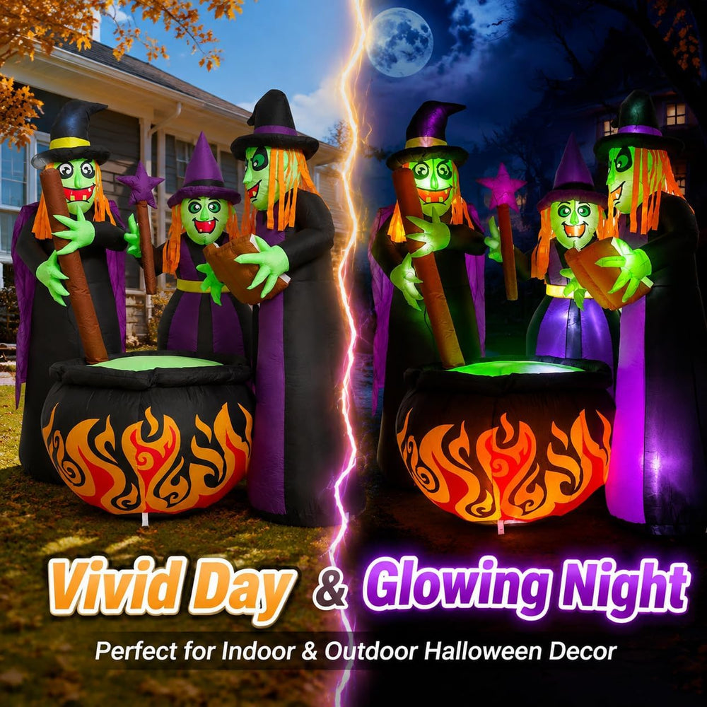 6 FT Halloween Inflatables 3 Witches Around Cauldron Outdoor Decorations, Sca...
