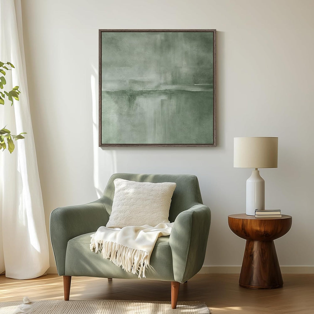 Framed Modern Green Abstract Wall Art Decor for Living Room, 30x30 In