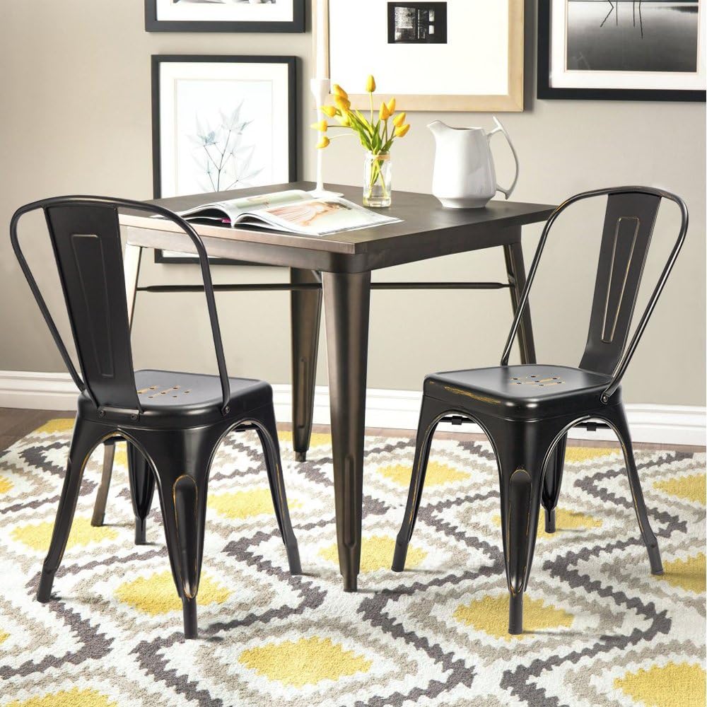 Devoko Metal Indoor-Outdoor Chairs Distressed Style Kitchen Dining Chairs Sta...