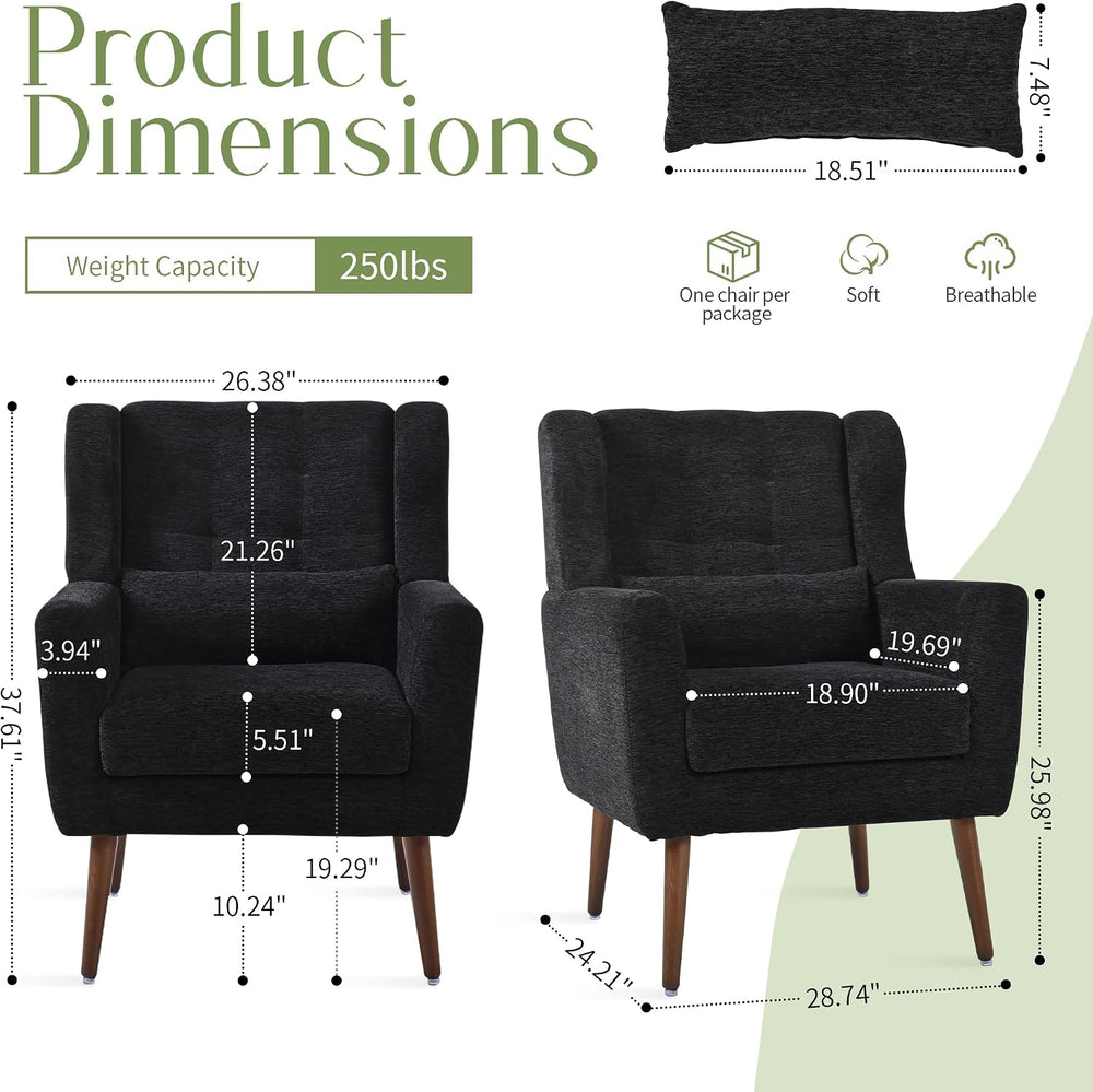 cinkehome Accent Arm Chairs for Living Room, Black Chenille Upholstered Morde...
