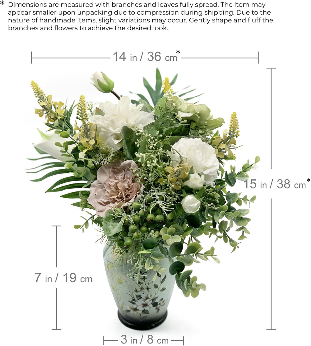 Faux Flowers in Ceramic Vase, Artificial Flower Arrangement Decoration for Ho...