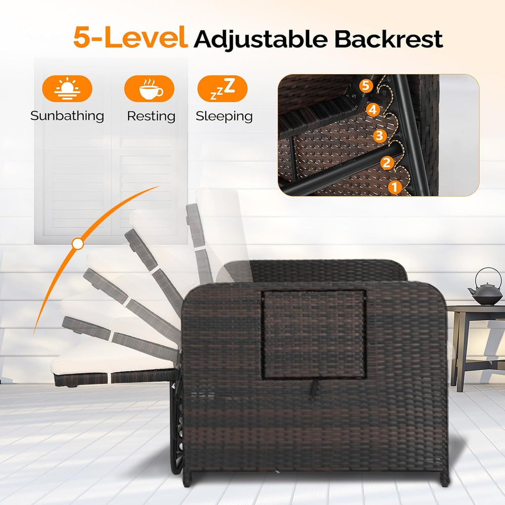 VINGLI Patio Daybed, Wicker Outdoor Daybed with Storage Ottoman & 5-Level...