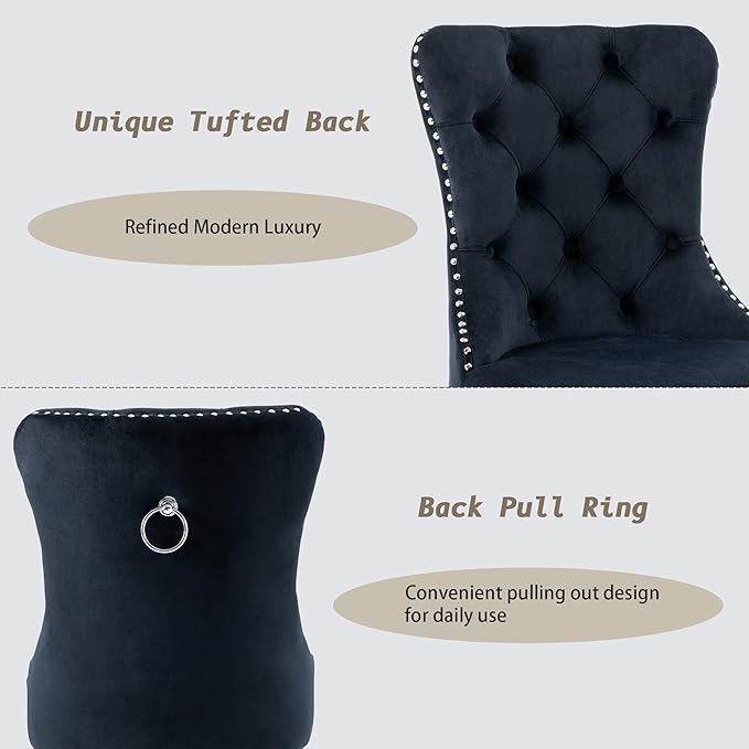 KCC Velvet Dining Chairs Set of 6, Upholstered High-end Tufted Dining Room Ch...