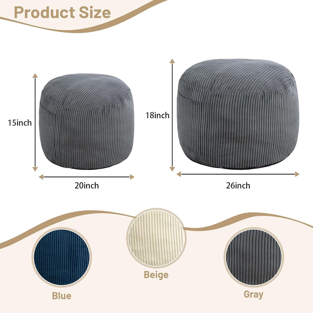 Round Stuffed Pouf Ottoman (Gray, 20" D x 20" W x 15" H)