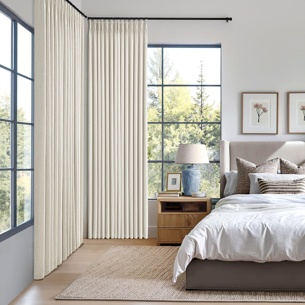 MIULEE Natural Pinch Pleated 100% Blackout Linen Curtains 40x112 Inches