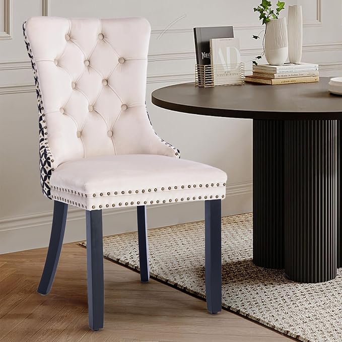 Velvet Upholstered Dining Chairs Set of 4, Modern Style Kitchen Side Chairs w...