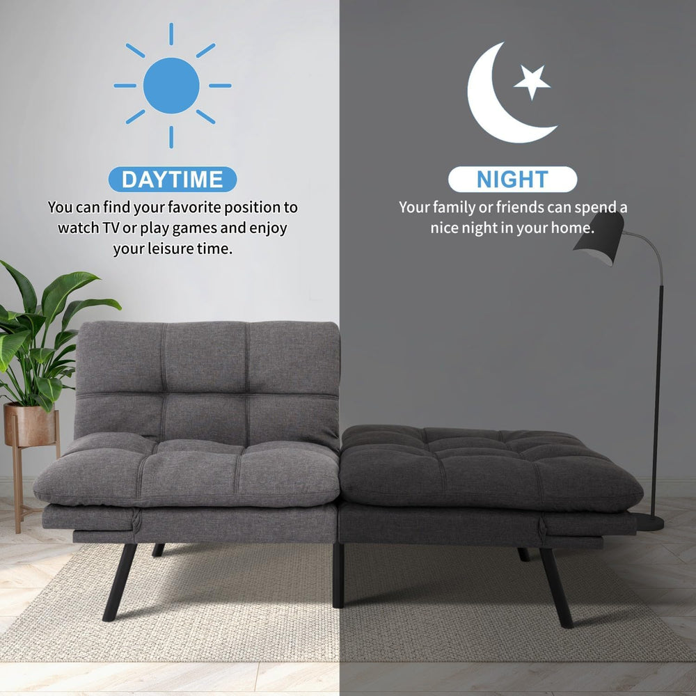 MUUEGM Futon Sofa Bed, 71" Convertible Linen Memory Foam Couch Bed, Mode...