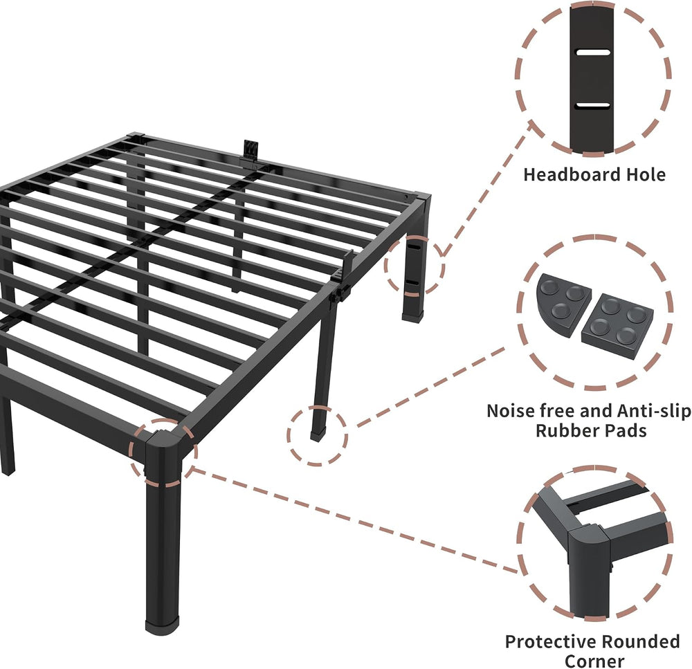 ROIL 14 Inch Full Bed Frame with Rounded Corner & 4 Mattress Baffles