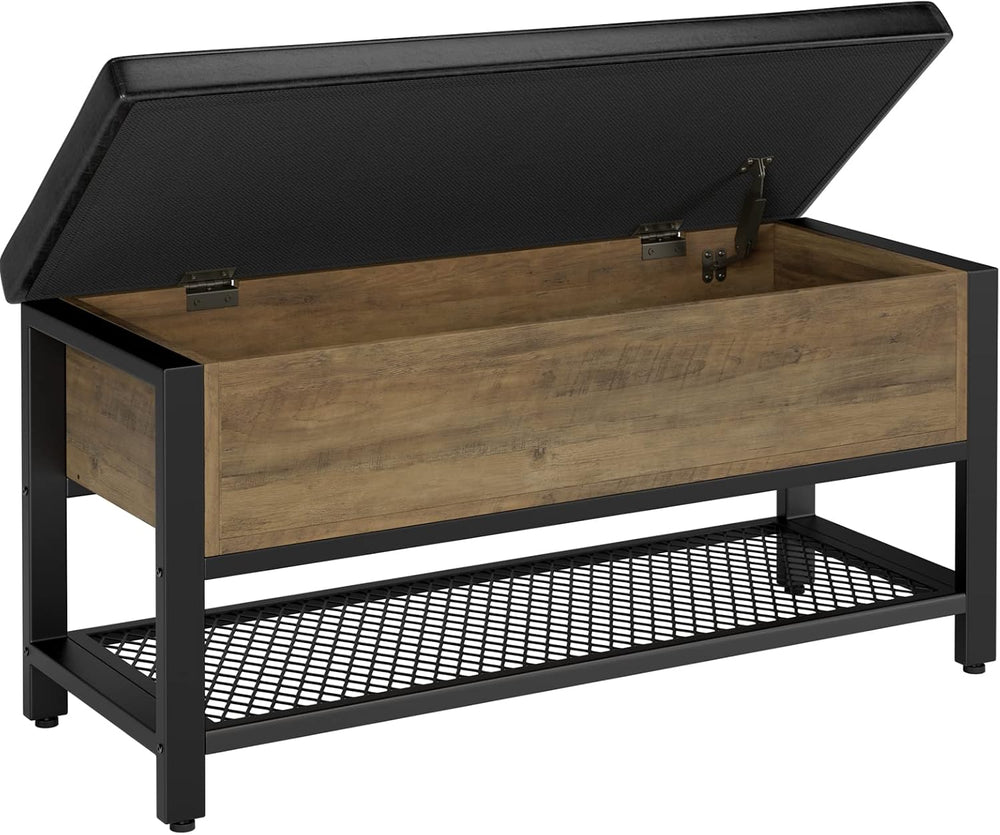 HOSTACK 40" W Storage Bench, Entryway Shoe Bench with Cushion, Rustic Brown