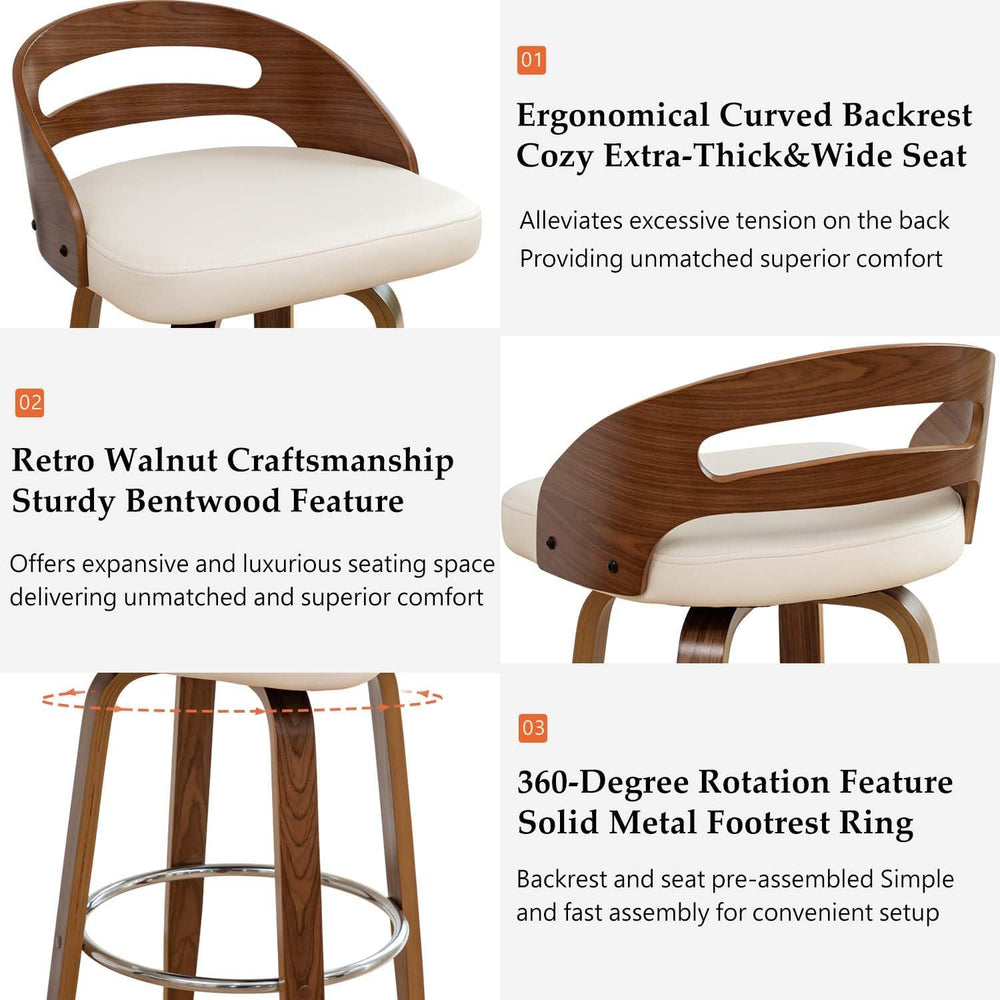 Mid Century Modern Bar Stools, Swivel Bar Stools with Walnut Craftsmanship