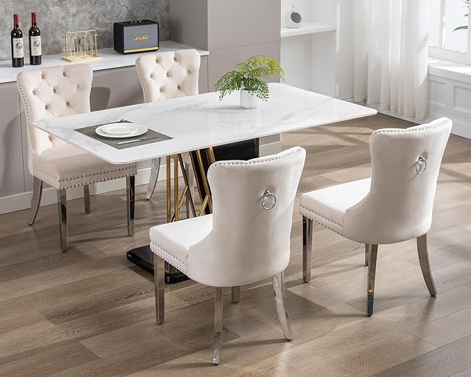 KCC Velvet Dining Chairs Set of 2, Upholstered High-end Tufted Dining Room Ch...