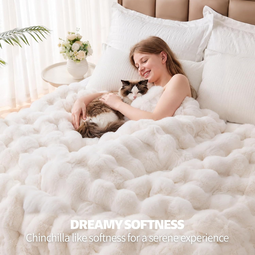Faux Fur Throw Blanket for Couch, Luxury Cozy Soft Fluffy and Fuzzy Plush Rab...