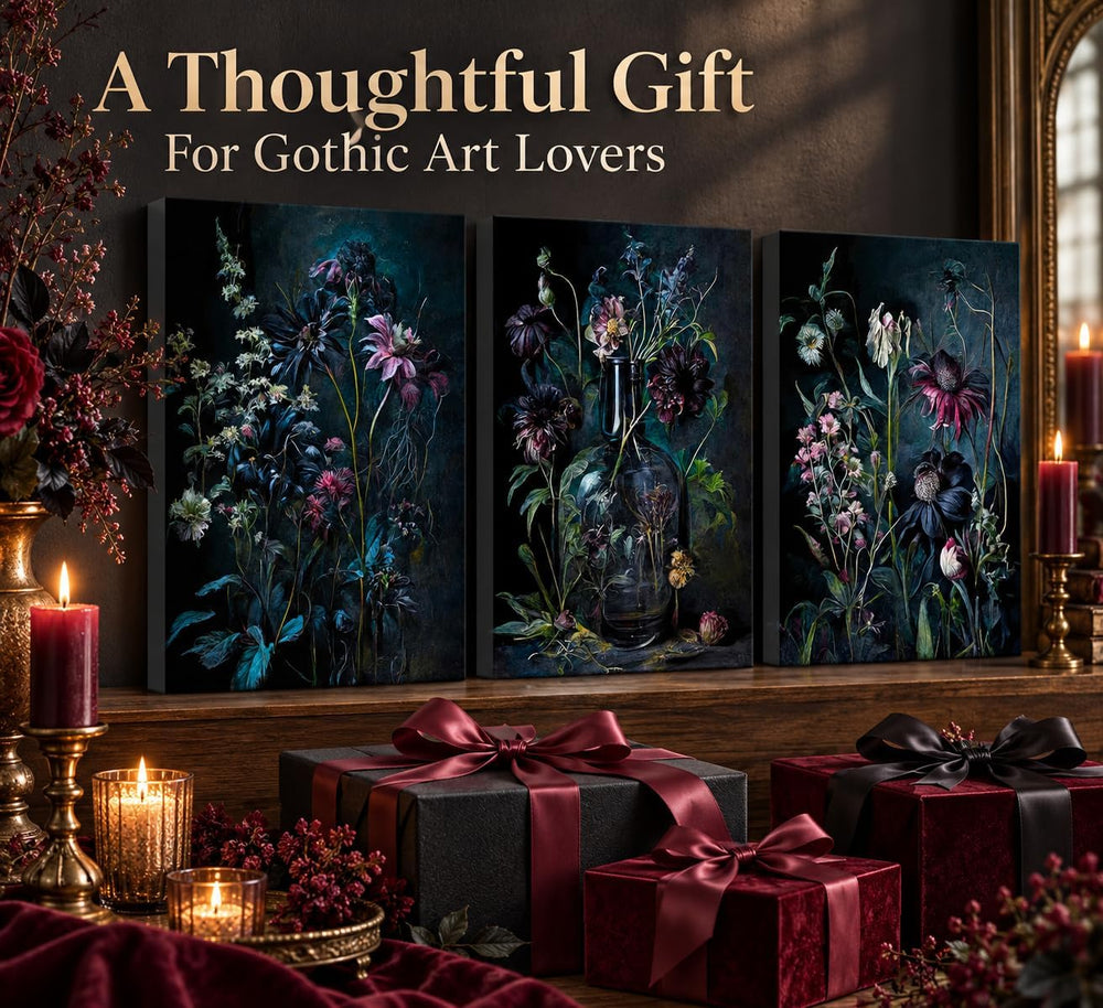 hijyord 3 Pcs Dark Academia Floral Canvas Wall Art 16x24in