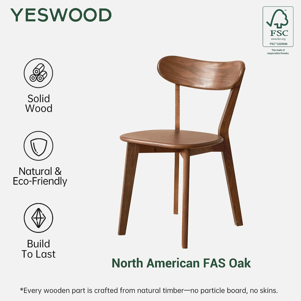 YESWOOD Oak Dining Chairs Set of 4, 100% Solid Wood Kitchen Chairs with Curve...