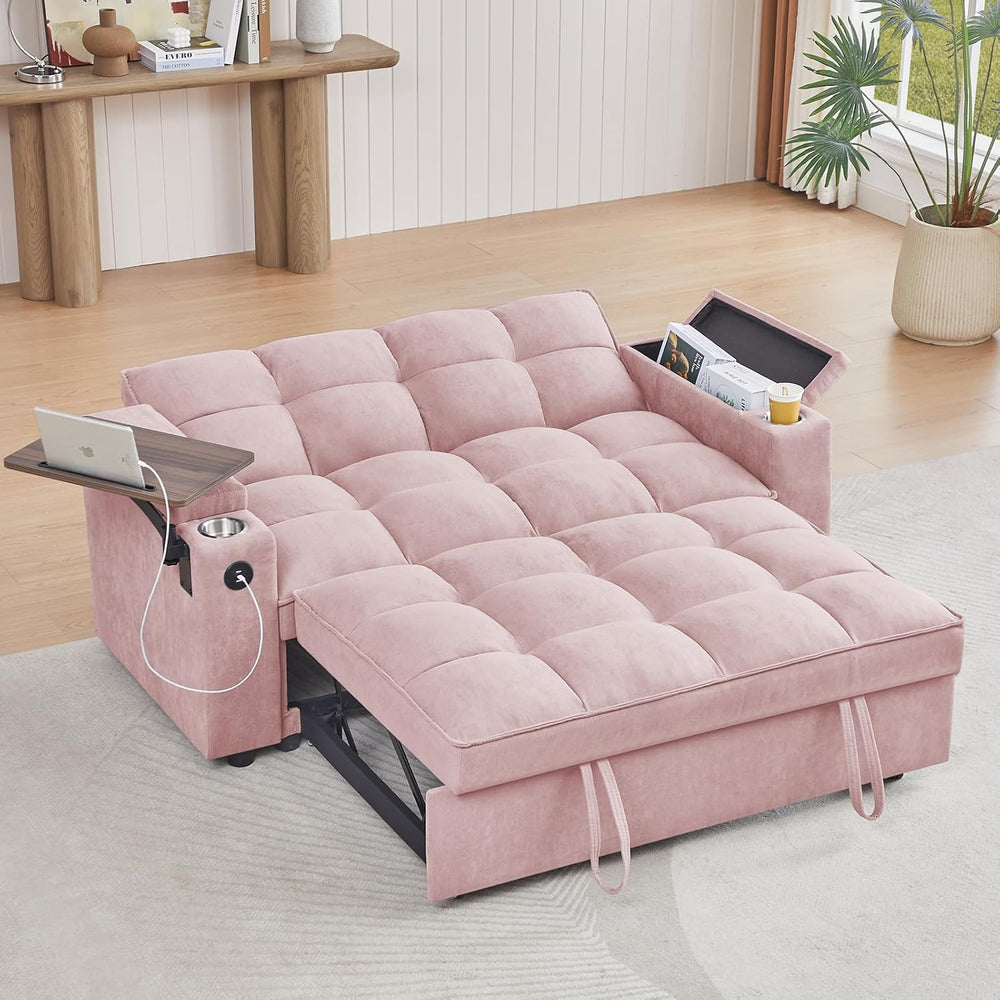 hansones 66" Multi-Functional Pull-Out Sofa Bed with Hidden Side Table, ...