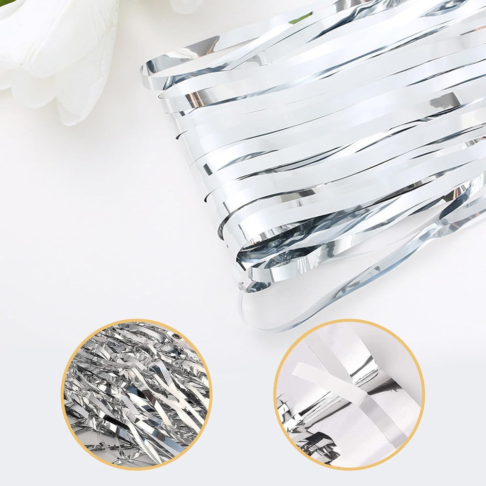 40 Pack Silver Foil Curtain Backdrop Metallic Tinsel Foil Fringe Curtains Pho...