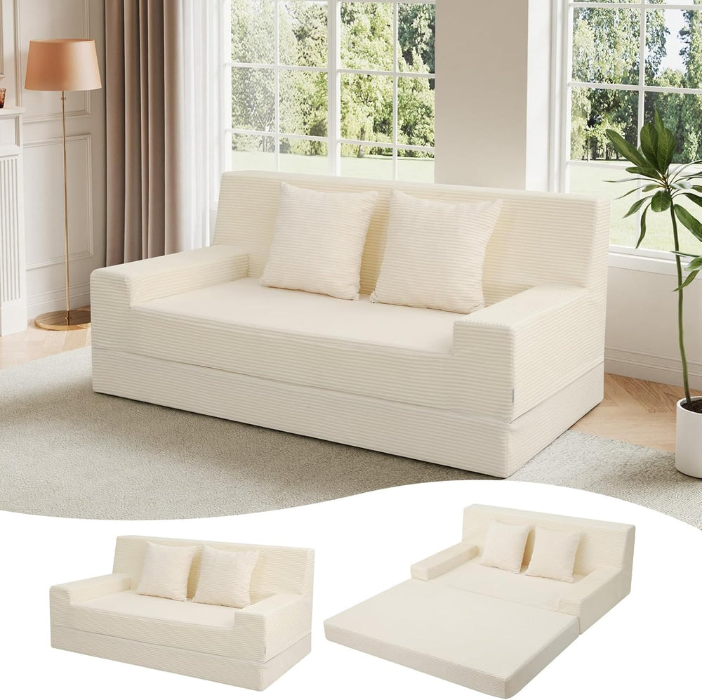 MeMoreCool 59" Boneless Couch Bed, Loveseat Futon Sofa, Small Space, Cre...