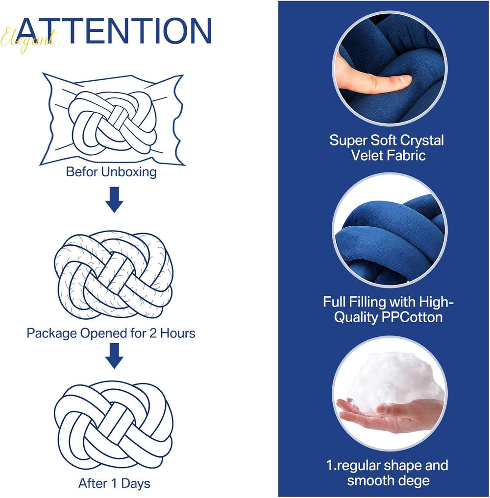 Sintuff 2 Pcs Velvet Knot Pillow Ball Soft Throw Pillow, Navy Blue