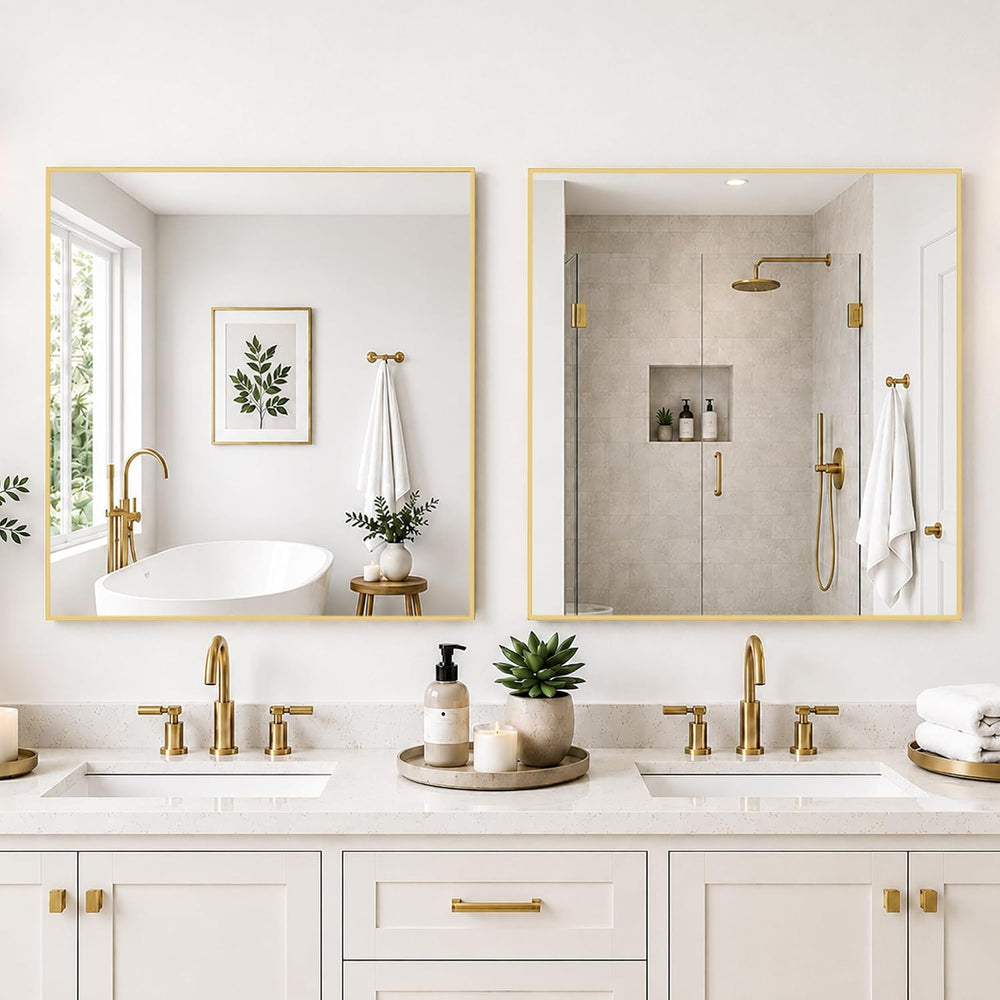 36x36 Inch Satin Gold Square Bathroom Vanity Wall Mirror